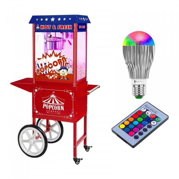 Popcorn machine with cart and LED RGB-Lighting - USA Design - red